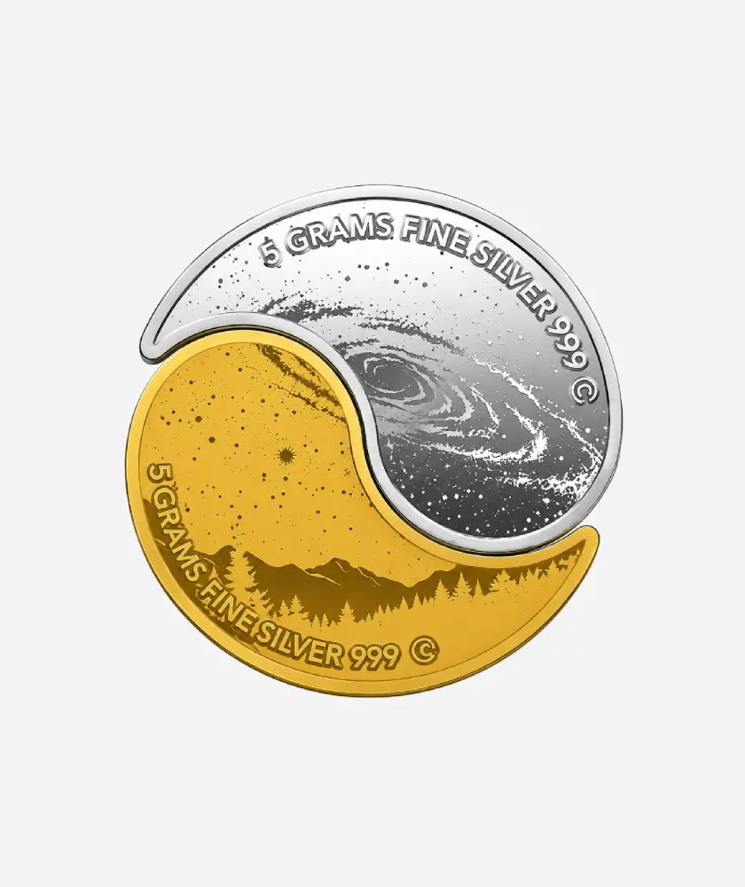 Sun Moon Kaju Shape Silver Coin (Sun Gold Coated) – 999 Pure Silver (10g)
