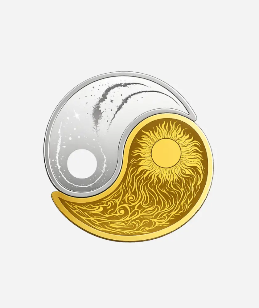 Sun Moon Kaju Shape Silver Coin (Sun Gold Coated) – 999 Pure Silver (10g)